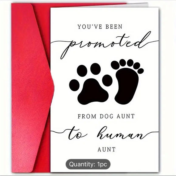Announcement Card Dog Aunt Promotion Paw Prints & Footprints Black & White - Picture 1 of 5